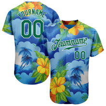 Load image into Gallery viewer, Custom White Kelly Green 3D Pattern Design Beach Hawaii Palm Trees And Flowers Authentic Baseball Jersey