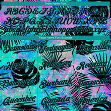 Load image into Gallery viewer, Custom Teal Black 3D Pattern Design Hawaii Palm Leaves Authentic Baseball Jersey