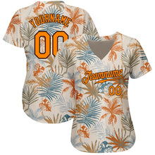 Load image into Gallery viewer, Custom Cream Bay Orange-Brown 3D Pattern Design Hawaii Palm Leaves Authentic Baseball Jersey