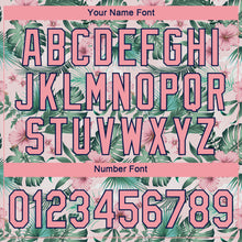 Load image into Gallery viewer, Custom White Medium Pink-Navy 3D Pattern Design Hawaii Palm Leaves And Flowers Authentic Baseball Jersey