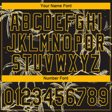 Load image into Gallery viewer, Custom Black Gold 3D Pattern Design Hawaii Palm Trees Island And Sailboat Authentic Baseball Jersey