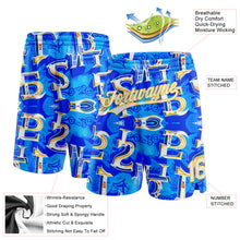 Load image into Gallery viewer, Custom Royal White-Yellow 3D Pattern Ocean Graphic Geometry Authentic Basketball Shorts