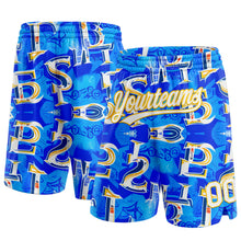Load image into Gallery viewer, Custom Royal White-Yellow 3D Pattern Ocean Graphic Geometry Authentic Basketball Shorts