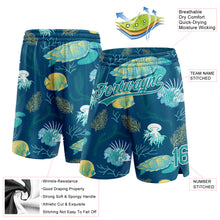 Load image into Gallery viewer, Custom Midnight Green Teal-White 3D Pattern Aquatic Plants And Sea Turtles Authentic Basketball Shorts