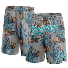 Load image into Gallery viewer, Custom Gray Teal-White 3D Pattern Hawaii Cattail And Duck Authentic Basketball Shorts