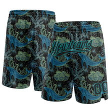 Load image into Gallery viewer, Custom Black Black-Teal 3D Pattern Whale And Fish Authentic Basketball Shorts