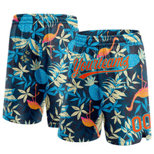 Load image into Gallery viewer, Custom Black Orange-Lakes Blue 3D Pattern Hawaii Palms Leave And Flamingo Authentic Basketball Shorts