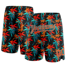 Load image into Gallery viewer, Custom Black Orange-Lakes Blue 3D Pattern Hawaii Coconut Palms Authentic Basketball Shorts