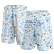 Load image into Gallery viewer, Custom White Light Blue 3D Pattern Starfishs And Shells Authentic Basketball Shorts