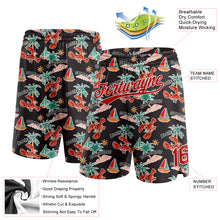 Load image into Gallery viewer, Custom Black Red-White 3D Pattern Sun Beach Hawaii Palm Trees And Lobster Authentic Basketball Shorts