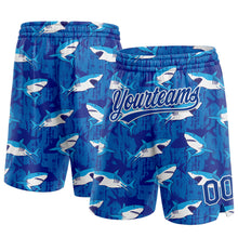 Load image into Gallery viewer, Custom Royal White 3D Pattern Sharks Authentic Basketball Shorts