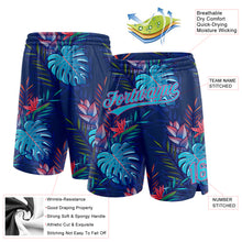 Load image into Gallery viewer, Custom Navy Lakes Blue-Pink 3D Pattern Hawaii Palm Leaves Authentic Basketball Shorts