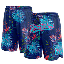 Load image into Gallery viewer, Custom Navy Lakes Blue-Pink 3D Pattern Hawaii Palm Leaves Authentic Basketball Shorts