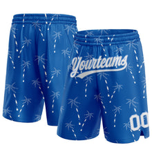 Load image into Gallery viewer, Custom Royal White-Light Blue 3D Pattern Hawaii Palm Trees Authentic Basketball Shorts
