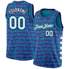 Load image into Gallery viewer, Custom Teal White Purple-Black Authentic City Edition Basketball Jersey