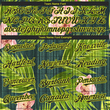 Load image into Gallery viewer, Custom Black Neon Yellow 3D Pattern Design Hawaii Tropical Palm Leaves With Orchids Authentic Baseball Jersey