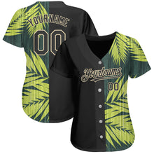 Load image into Gallery viewer, Custom Black City Cream 3D Pattern Design Hawaii Tropical Palm Leaves Authentic Baseball Jersey