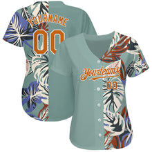 Load image into Gallery viewer, Custom Teal Texas Orange-White 3D Pattern Design Hawaii Tropical Palm Leaves Authentic Baseball Jersey