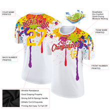 Load image into Gallery viewer, Custom White Yellow-Red 3D Pattern Design Colorful Bright Ink Splashes Performance T-Shirt