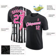 Load image into Gallery viewer, Custom Black Pink-White 3D Pattern Design American Flag With Pink Ribbon Breast Cancer Awareness Month Women Health Care Support Performance T-Shirt