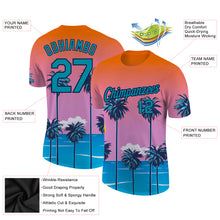Load image into Gallery viewer, Custom Orange Teal-Navy 3D Pattern Design Sun Beach Hawaii Palm Trees Performance T-Shirt