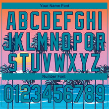 Load image into Gallery viewer, Custom Orange Teal-Navy 3D Pattern Design Sun Beach Hawaii Palm Trees Performance T-Shirt