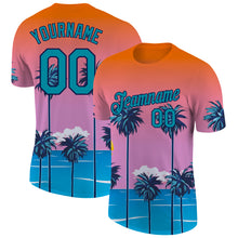 Load image into Gallery viewer, Custom Orange Teal-Navy 3D Pattern Design Sun Beach Hawaii Palm Trees Performance T-Shirt