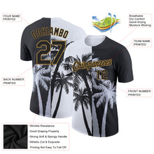 Load image into Gallery viewer, Custom White Black-Old Gold 3D Pattern Design Hawaii Coconut Trees Performance T-Shirt