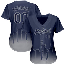 Load image into Gallery viewer, Custom Navy Gray 3D New York City Edition Fade Fashion Authentic Baseball Jersey