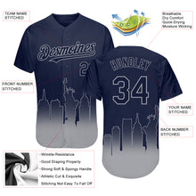 Load image into Gallery viewer, Custom Navy Gray 3D New York City Edition Fade Fashion Authentic Baseball Jersey