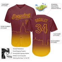 Load image into Gallery viewer, Custom Burgundy Yellow 3D Washington City Edition Fade Fashion Authentic Baseball Jersey