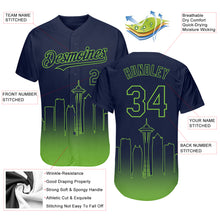 Load image into Gallery viewer, Custom Navy Neon Green 3D Seattle City Edition Fade Fashion Authentic Baseball Jersey