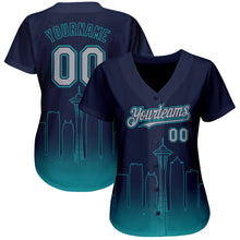 Load image into Gallery viewer, Custom Navy Gray-Teal 3D Seattle City Edition Fade Fashion Authentic Baseball Jersey