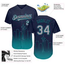 Load image into Gallery viewer, Custom Navy Gray-Teal 3D Seattle City Edition Fade Fashion Authentic Baseball Jersey