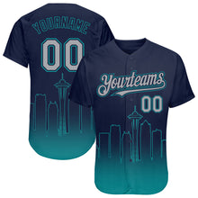 Load image into Gallery viewer, Custom Navy Gray-Teal 3D Seattle City Edition Fade Fashion Authentic Baseball Jersey