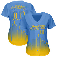 Load image into Gallery viewer, Custom Light Blue Yellow 3D Boston City Edition Fade Fashion Authentic Baseball Jersey