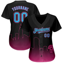 Load image into Gallery viewer, Custom Black Sky Blue-Pink 3D Miami City Edition Fade Fashion Authentic Baseball Jersey