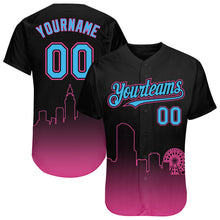 Load image into Gallery viewer, Custom Black Sky Blue-Pink 3D Miami City Edition Fade Fashion Authentic Baseball Jersey