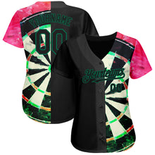 Load image into Gallery viewer, Custom Black Kelly Green-Red 3D Pattern Design Dart Board Authentic Baseball Jersey