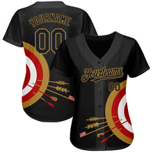 Load image into Gallery viewer, Custom Black Old Gold-Red 3D Pattern Design Dart Board Target Authentic Baseball Jersey
