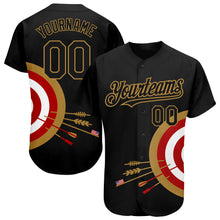 Load image into Gallery viewer, Custom Black Old Gold-Red 3D Pattern Design Dart Board Target Authentic Baseball Jersey