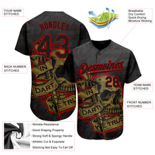 Load image into Gallery viewer, Custom Black Red-Old Gold 3D Pattern Design In Dart We Trust Authentic Baseball Jersey