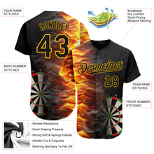 Load image into Gallery viewer, Custom Black Gold 3D Pattern Design Fiery Dart Board Authentic Baseball Jersey