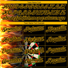 Load image into Gallery viewer, Custom Black Gold 3D Pattern Design Fiery Dart Board Authentic Baseball Jersey