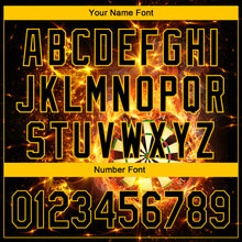 Load image into Gallery viewer, Custom Black Gold 3D Pattern Design Flame Dart Board Authentic Baseball Jersey