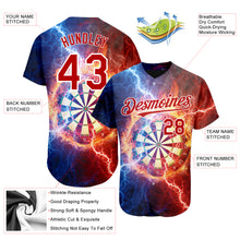 Load image into Gallery viewer, Custom Black Red-White 3D Pattern Design Lightning Flame Dart Board Authentic Baseball Jersey