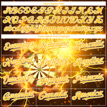 Load image into Gallery viewer, Custom Black Gold-White 3D Pattern Design Lightning Flame Dart Board Authentic Baseball Jersey