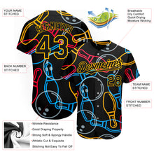 Load image into Gallery viewer, Custom Black Gold 3D Pattern Design Bowling Authentic Baseball Jersey