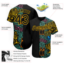 Load image into Gallery viewer, Custom Black Gold 3D Pattern Design Bowling Authentic Baseball Jersey