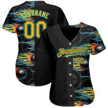 Load image into Gallery viewer, Custom Black Gold-Lakes Blue 3D Pattern Design Bowling Ball With Hotrod Flame Authentic Baseball Jersey Ball